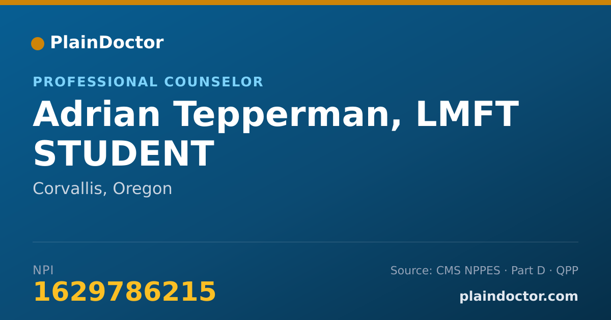 Shareable card for Adrian Tepperman, LMFT STUDENT - Professional Counselor, Corvallis, OR
