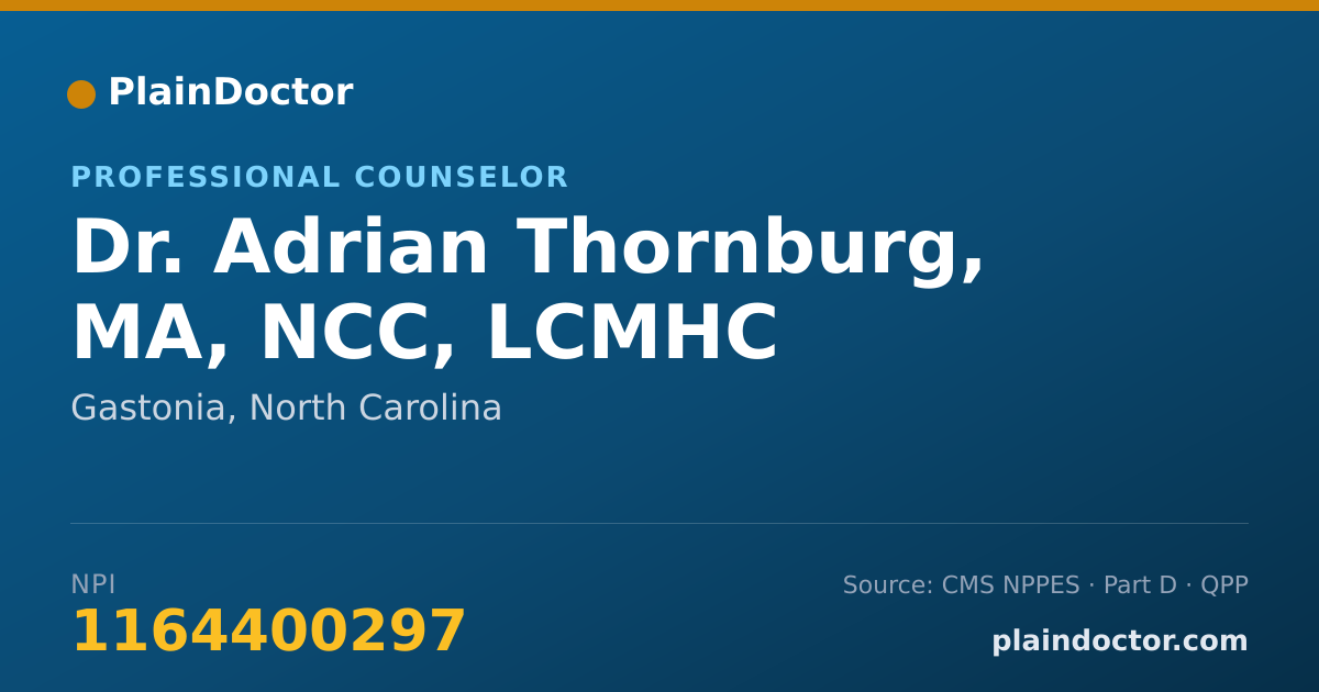 Shareable card for Adrian Thornburg, MA, NCC, LCMHC - Professional Counselor, Gastonia, NC