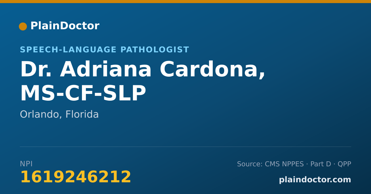 Shareable card for Adriana Cardona, MS-CF-SLP - Speech-Language Pathologist, Orlando, FL