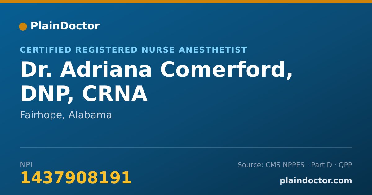 Shareable card for Adriana Comerford, DNP, CRNA - Certified Registered Nurse Anesthetist, Fairhope, AL