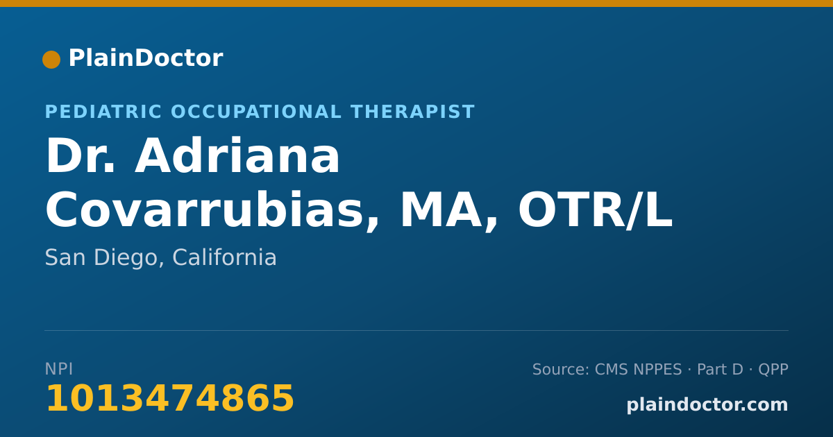 Shareable card for Adriana Covarrubias, MA, OTR/L - Pediatric Occupational Therapist, San Diego, CA