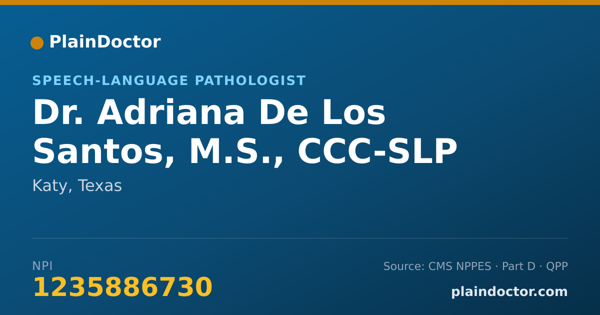 Shareable card for Adriana De Los Santos, M.S., CCC-SLP - Speech-Language Pathologist, Katy, TX