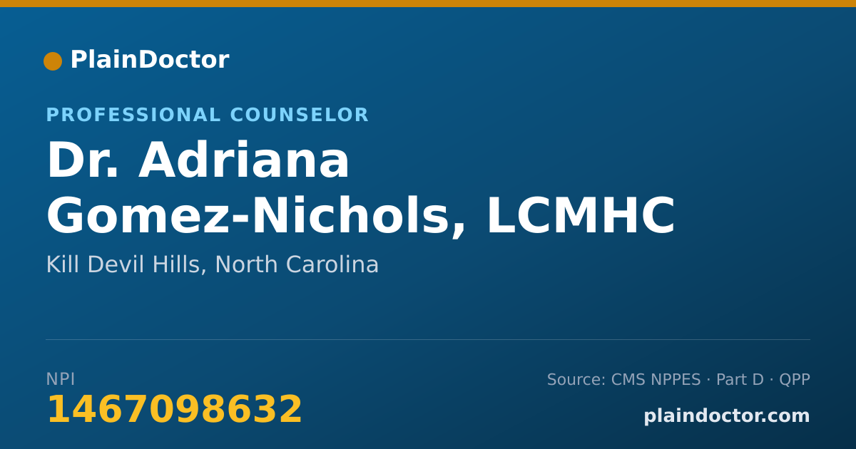 Shareable card for Adriana Gomez-Nichols, LCMHC - Professional Counselor, Kill Devil Hills, NC