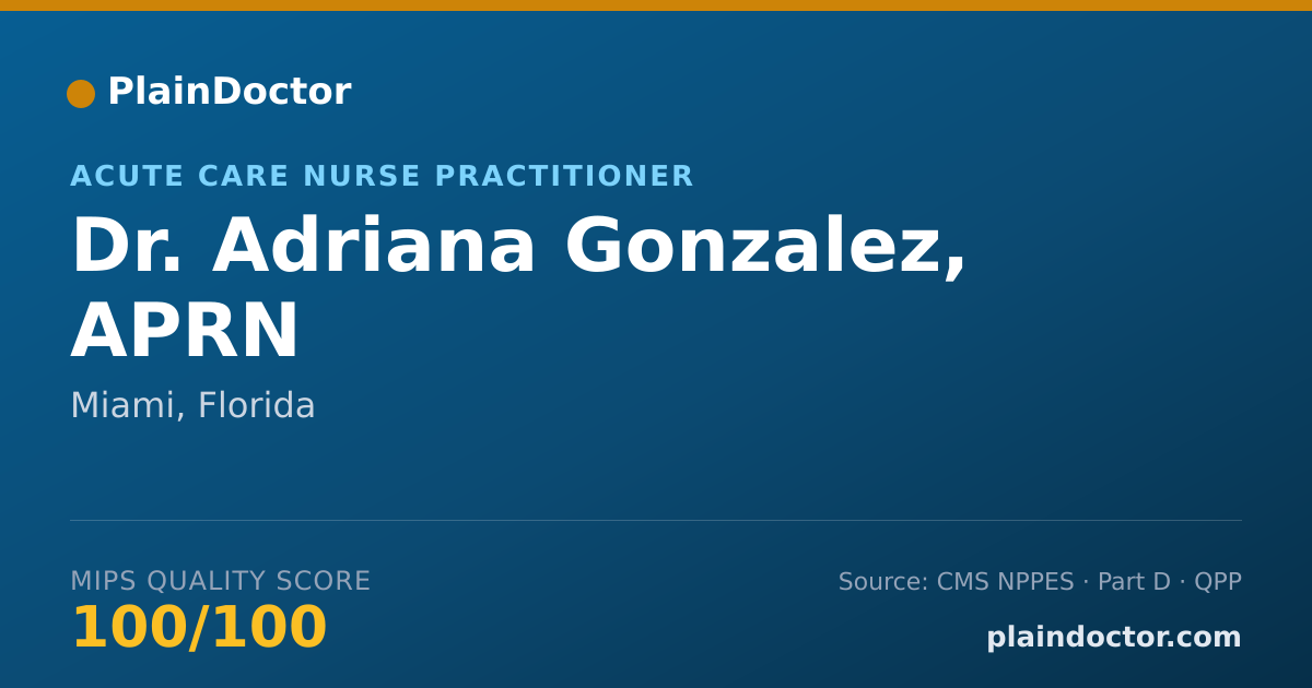 Shareable card for Adriana Gonzalez, APRN - Acute Care Nurse Practitioner, Miami, FL