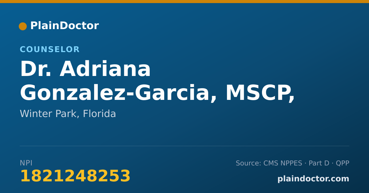 Shareable card for Adriana Gonzalez-Garcia, MSCP, MBA - Counselor, Winter Park, FL