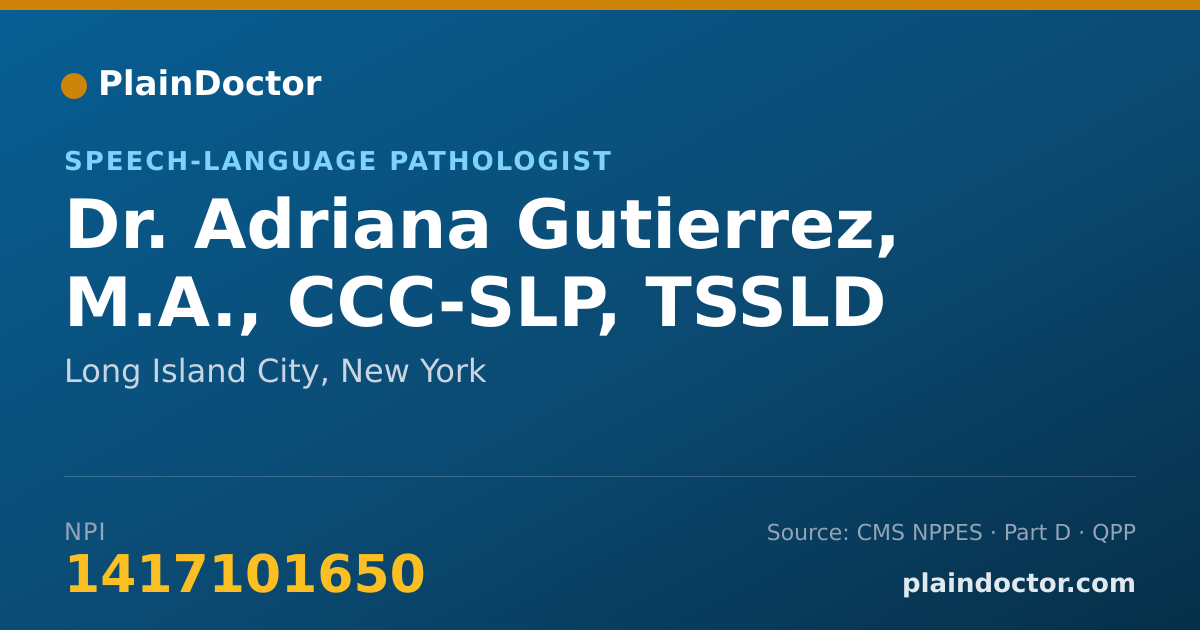Shareable card for Adriana Gutierrez, M.A., CCC-SLP, TSSLD - Speech-Language Pathologist, Long Island City, NY