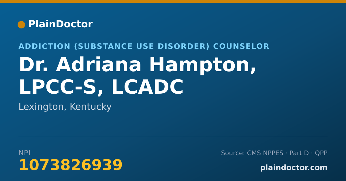 Shareable card for Adriana Hampton, LPCC-S, LCADC - Addiction (Substance Use Disorder) Counselor, Lexington, KY