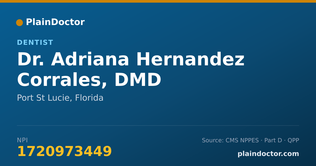 Shareable card for Adriana Hernandez Corrales, DMD - Dentist, Port St Lucie, FL