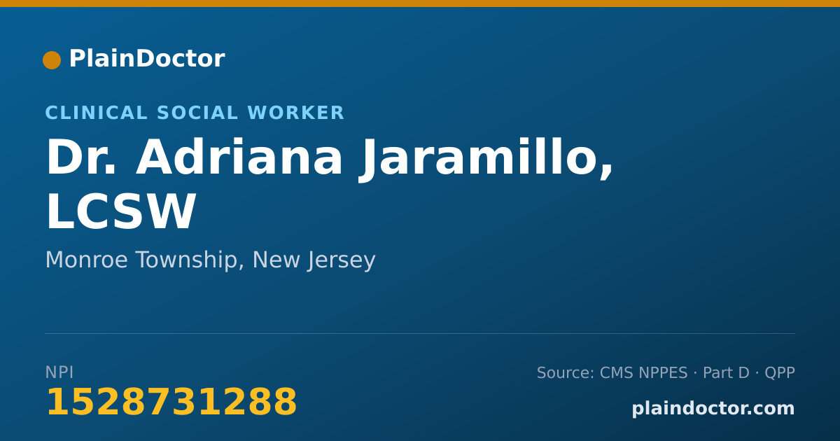 Shareable card for Adriana Jaramillo, LCSW - Clinical Social Worker, Monroe Township, NJ