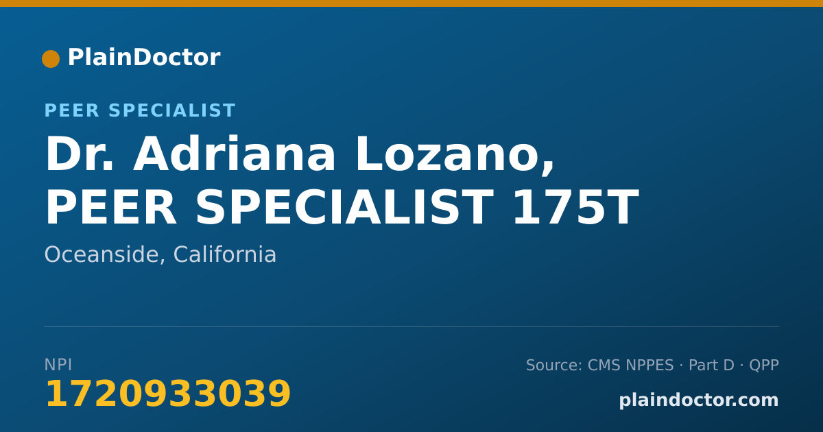 Shareable card for Adriana Lozano, PEER SPECIALIST 175T - Peer Specialist, Oceanside, CA