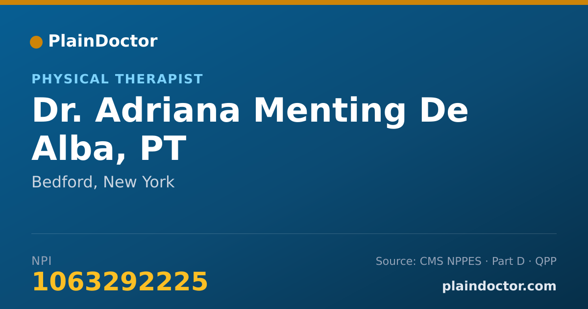 Shareable card for Adriana Menting De Alba, PT - Physical Therapist, Bedford, NY