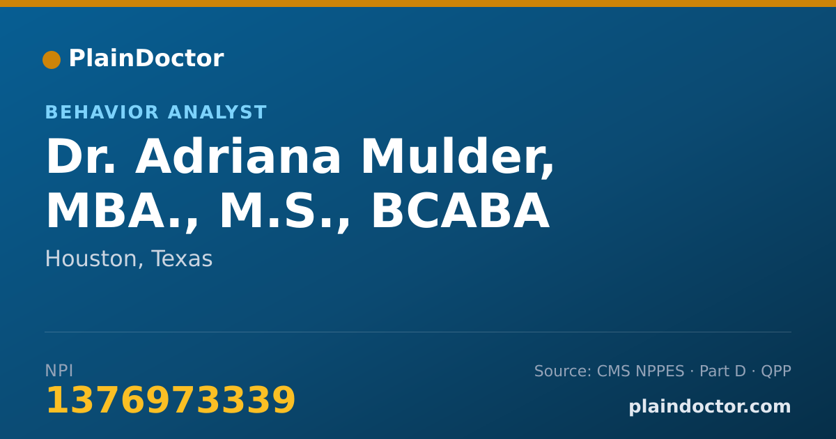 Shareable card for Adriana Mulder, MBA., M.S., BCABA - Behavior Analyst, Houston, TX