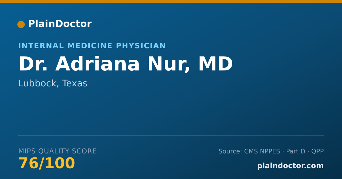 Shareable card for Adriana Nur, MD - Internal Medicine Physician, Lubbock, TX