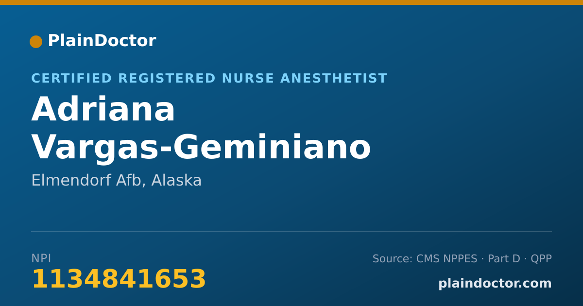 Shareable card for Adriana Vargas-Geminiano - Certified Registered Nurse Anesthetist, Elmendorf Afb, AK