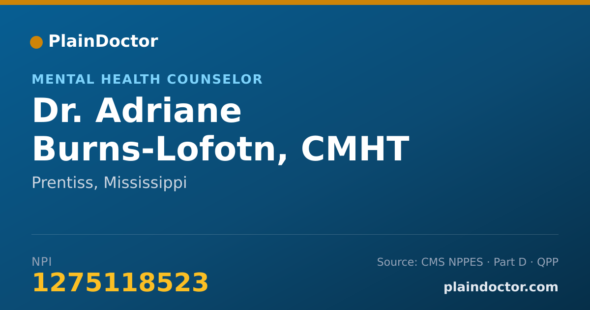 Shareable card for Adriane Burns-Lofotn, CMHT - Mental Health Counselor, Prentiss, MS