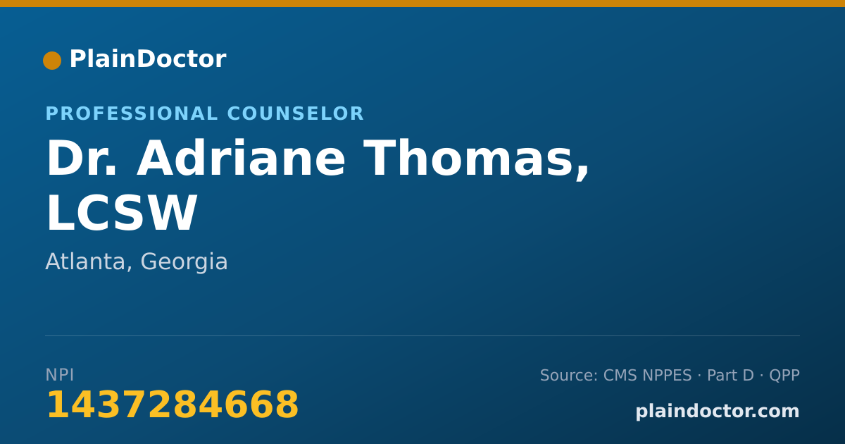 Shareable card for Adriane Thomas, LCSW - Professional Counselor, Atlanta, GA
