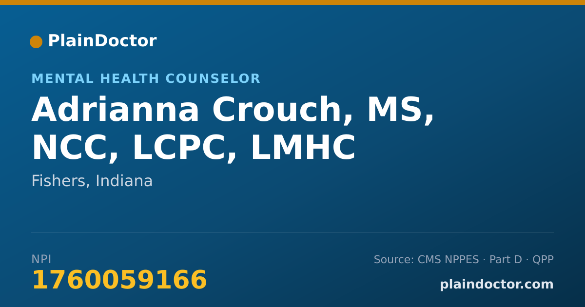 Shareable card for Adrianna Crouch, MS, NCC, LCPC, LMHC - Mental Health Counselor, Fishers, IN