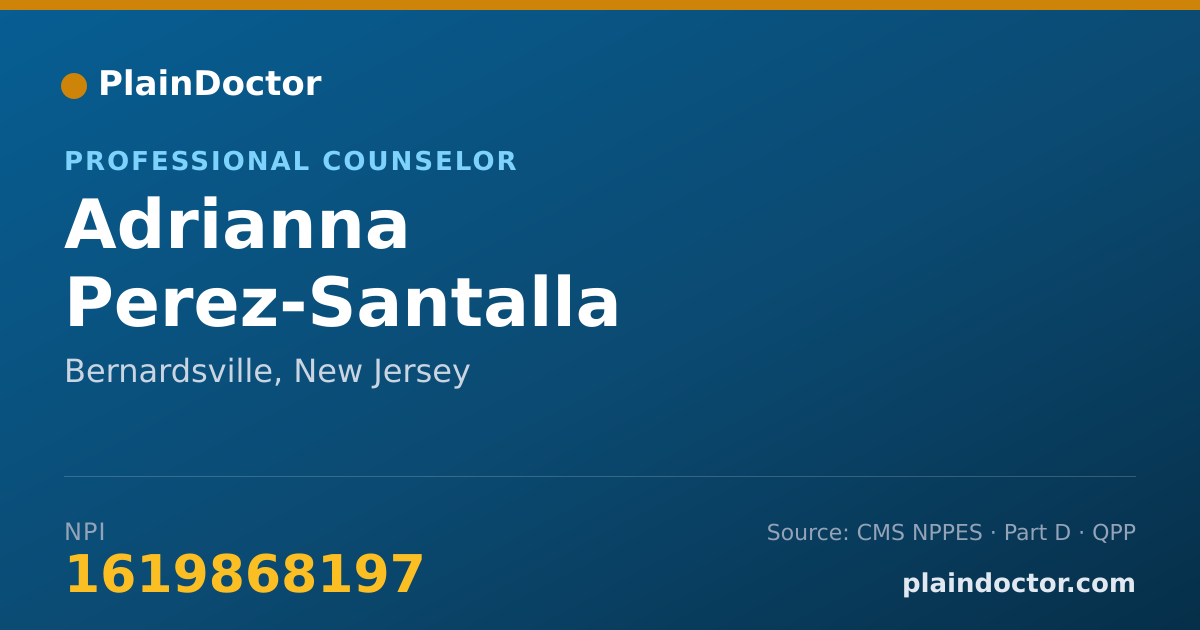 Shareable card for Adrianna Perez-Santalla - Professional Counselor, Bernardsville, NJ