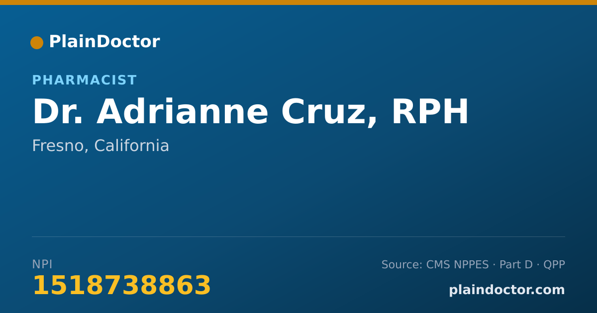 Shareable card for Adrianne Cruz, RPH - Pharmacist, Fresno, CA