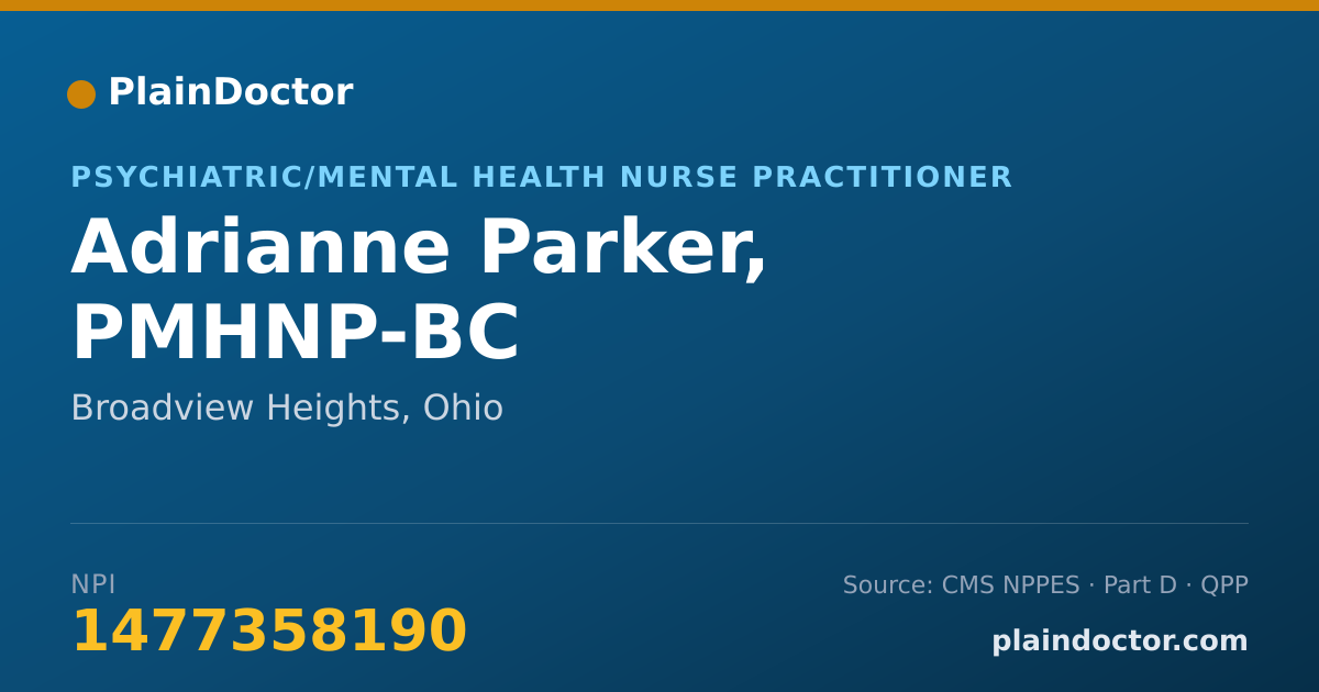 Shareable card for Adrianne Parker, PMHNP-BC - Psychiatric/Mental Health Nurse Practitioner, Broadview Heights, OH