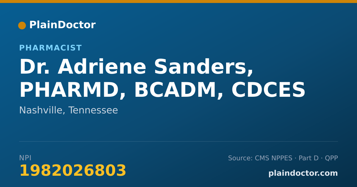 Shareable card for Adriene Sanders, PHARMD, BCADM, CDCES - Pharmacist, Nashville, TN