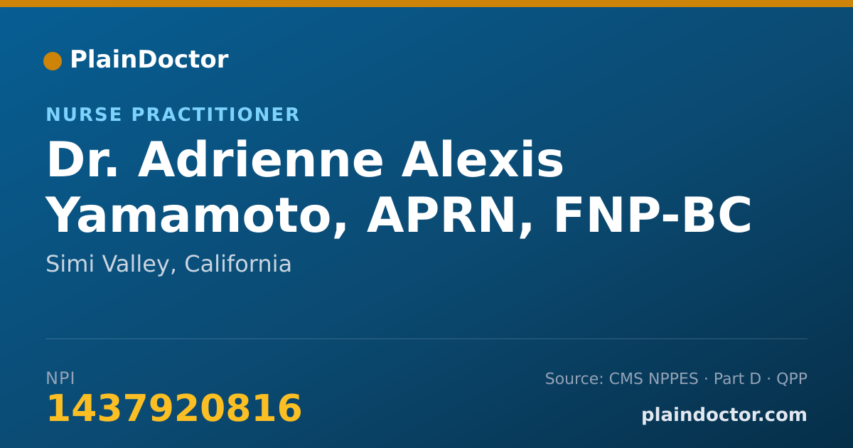 Shareable card for Adrienne Alexis Yamamoto, APRN, FNP-BC - Nurse Practitioner, Simi Valley, CA
