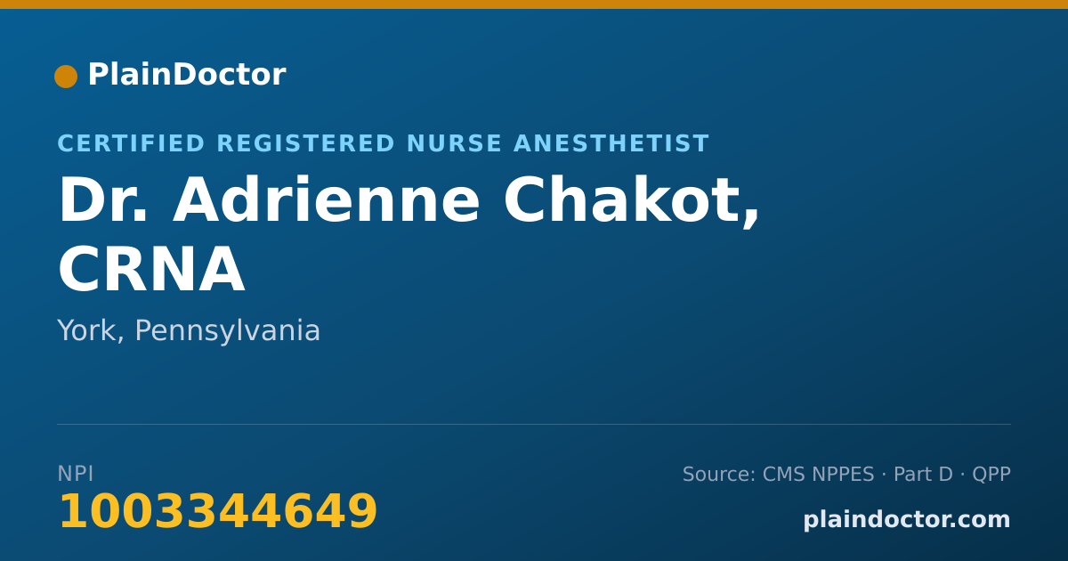 Shareable card for Adrienne Chakot, CRNA - Certified Registered Nurse Anesthetist, York, PA