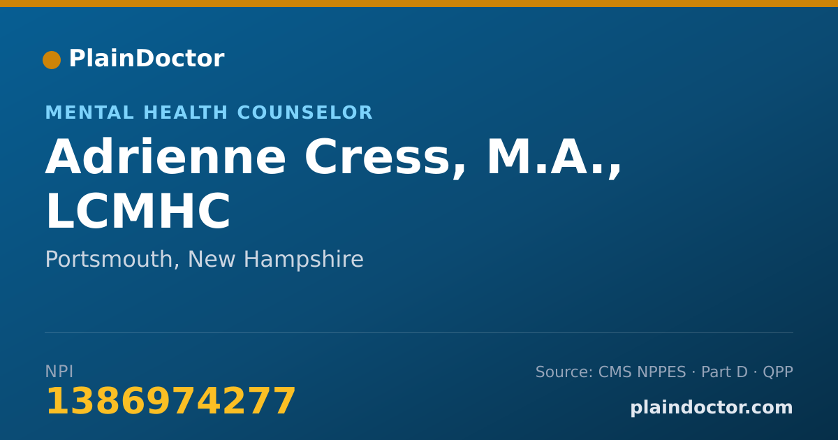 Shareable card for Adrienne Cress, M.A., LCMHC - Mental Health Counselor, Portsmouth, NH