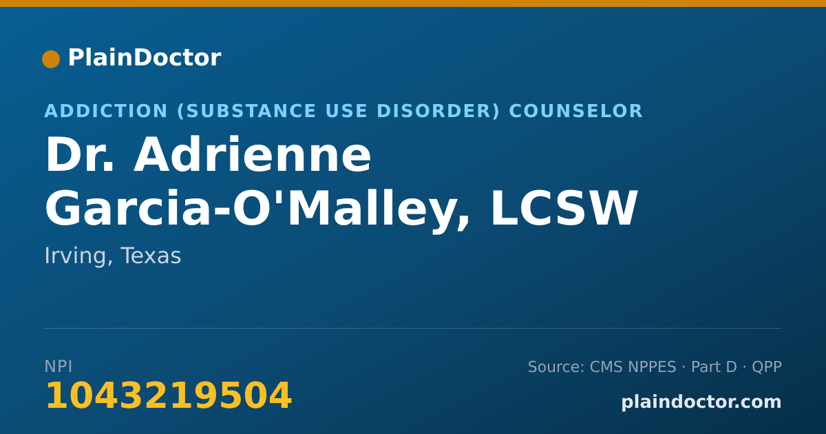 Shareable card for Adrienne Garcia-O'Malley, LCSW - Addiction (Substance Use Disorder) Counselor, Irving, TX
