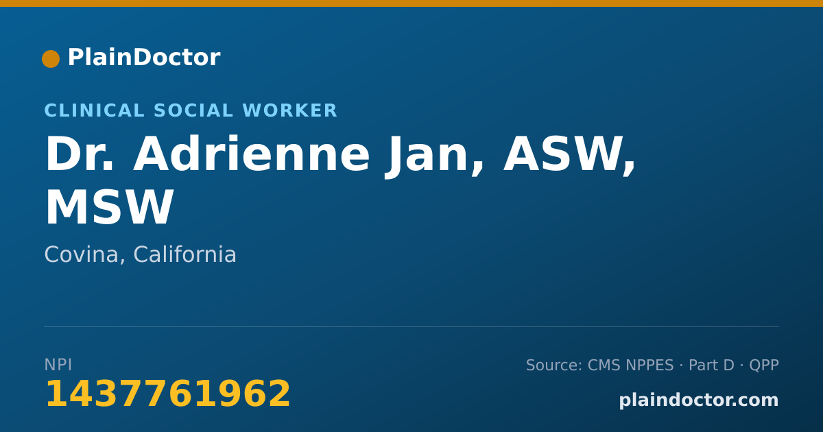 Shareable card for Adrienne Jan, ASW, MSW - Clinical Social Worker, Covina, CA