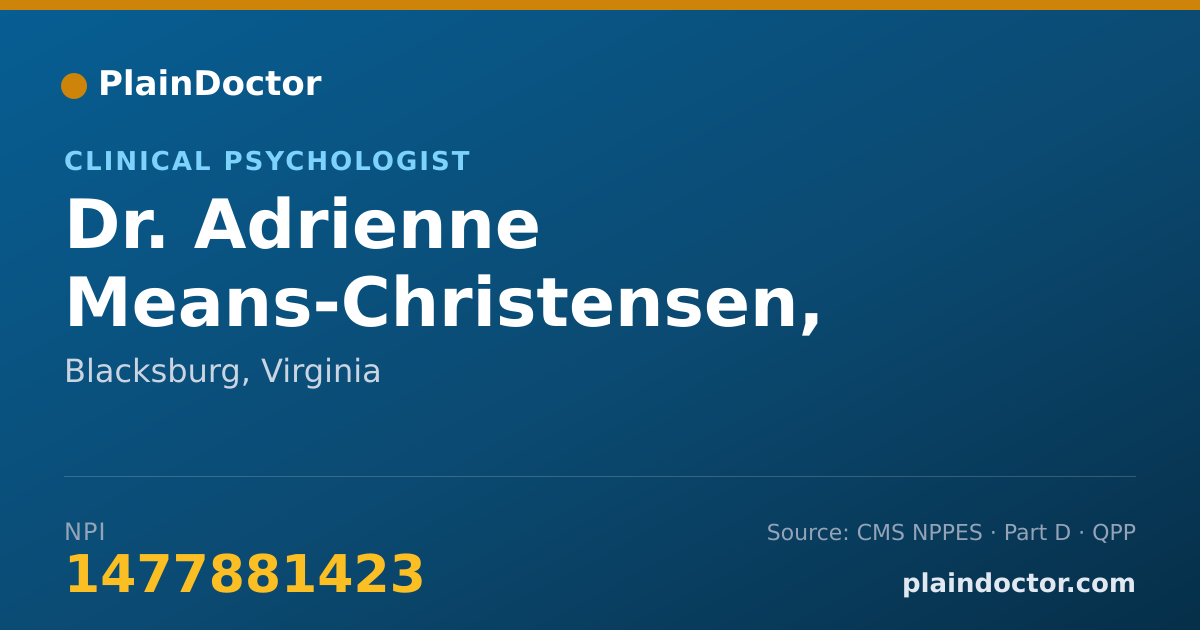 Shareable card for Adrienne Means-Christensen, PH.D. - Clinical Psychologist, Blacksburg, VA