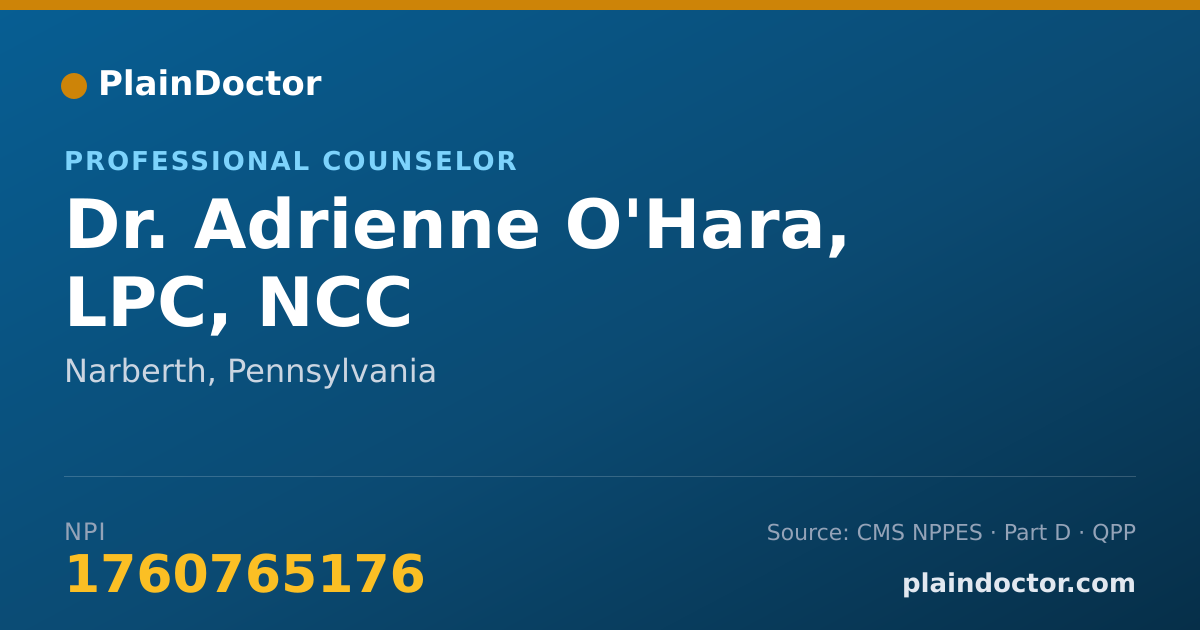 Shareable card for Adrienne O'Hara, LPC, NCC - Professional Counselor, Narberth, PA