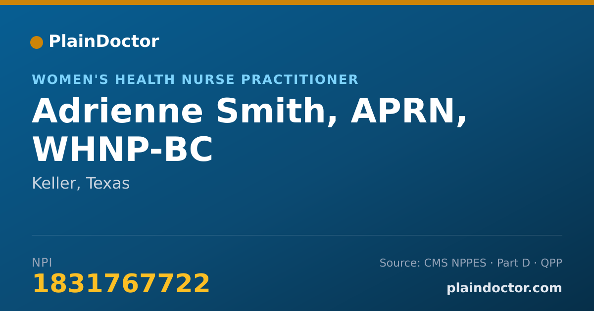 Shareable card for Adrienne Smith, APRN, WHNP-BC - Women's Health Nurse Practitioner, Keller, TX