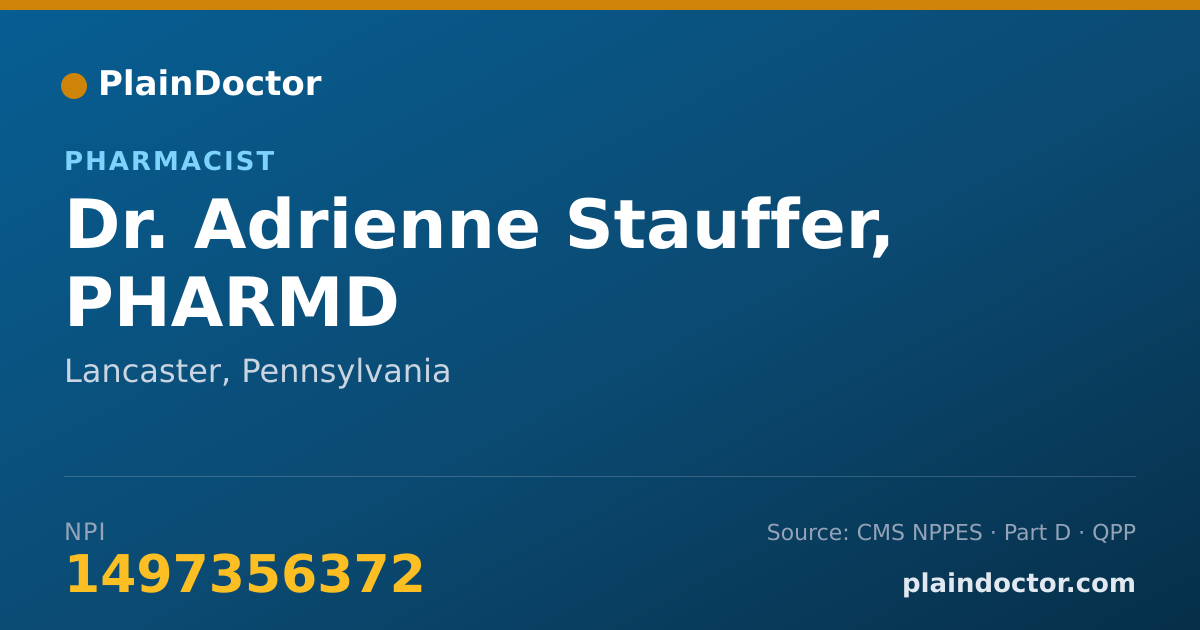Shareable card for Adrienne Stauffer, PHARMD - Pharmacist, Lancaster, PA