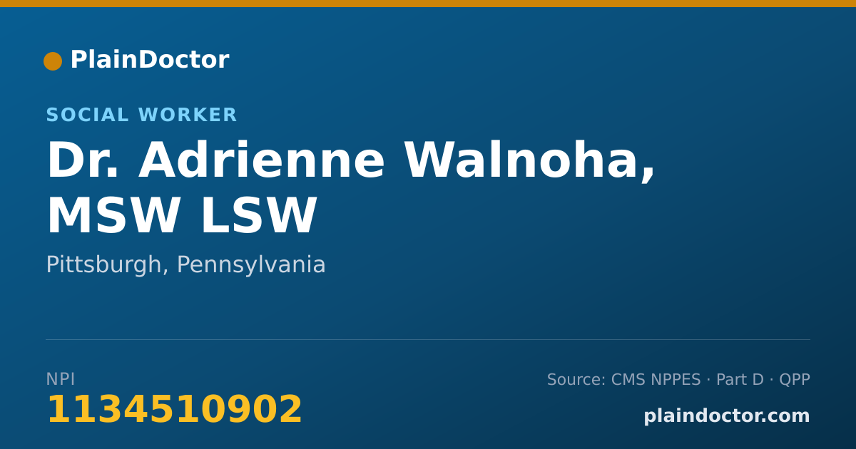 Shareable card for Adrienne Walnoha, MSW LSW - Social Worker, Pittsburgh, PA