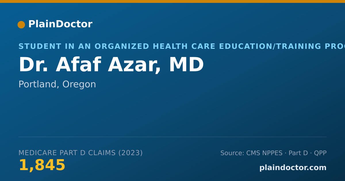 Shareable card for Afaf Azar, MD - Student in an Organized Health Care Education/Training Program, Portland, OR