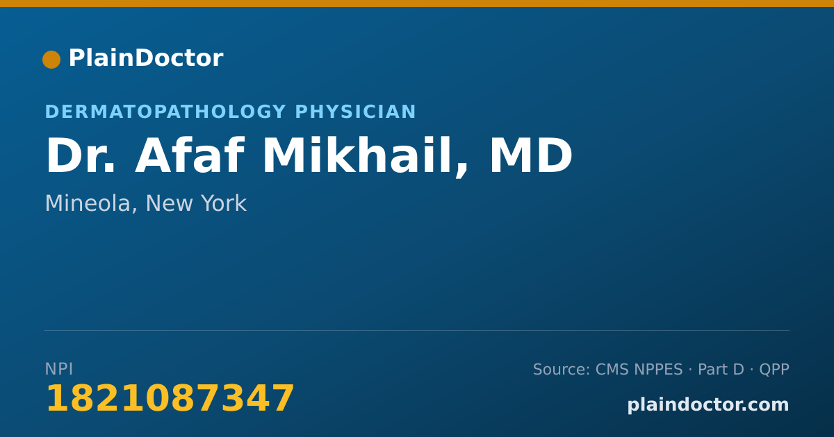 Shareable card for Afaf Mikhail, MD - Dermatopathology Physician, Mineola, NY