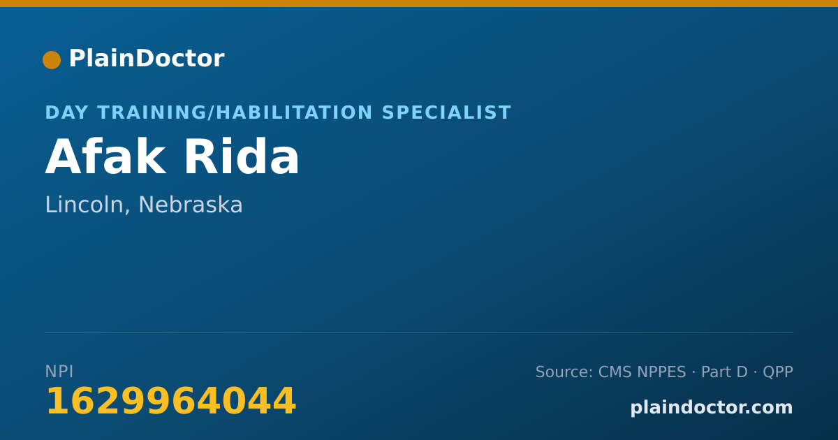 Shareable card for Afak Rida - Day Training/Habilitation Specialist, Lincoln, NE