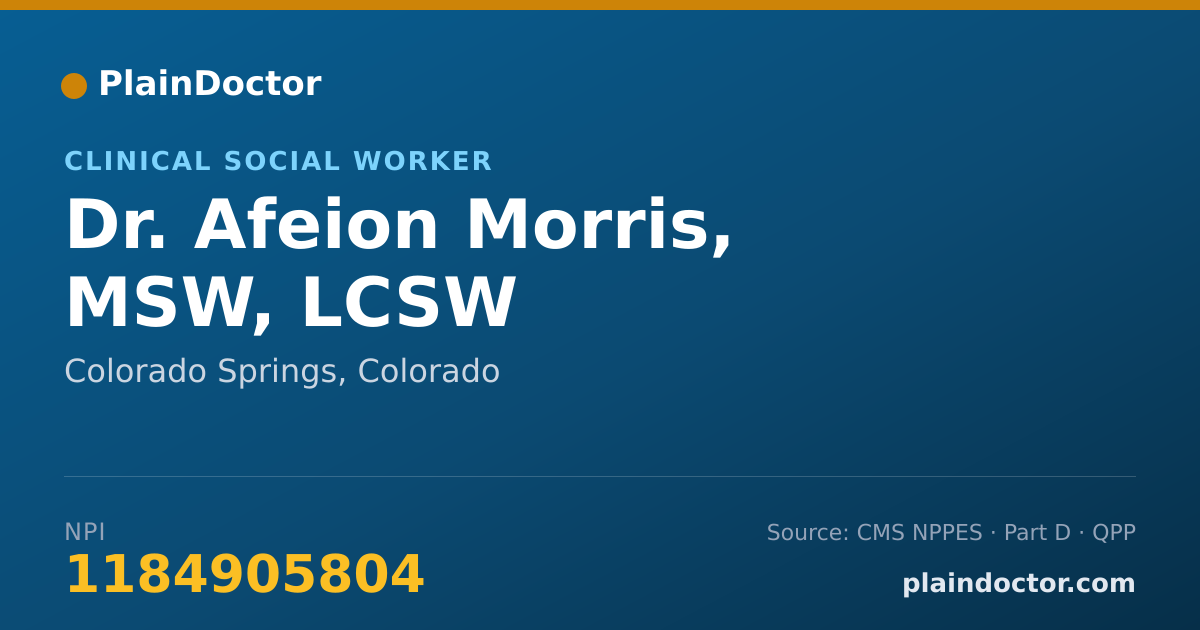 Shareable card for Afeion Morris, MSW, LCSW - Clinical Social Worker, Colorado Springs, CO