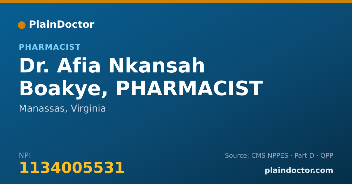 Shareable card for Afia Nkansah Boakye, PHARMACIST - Pharmacist, Manassas, VA