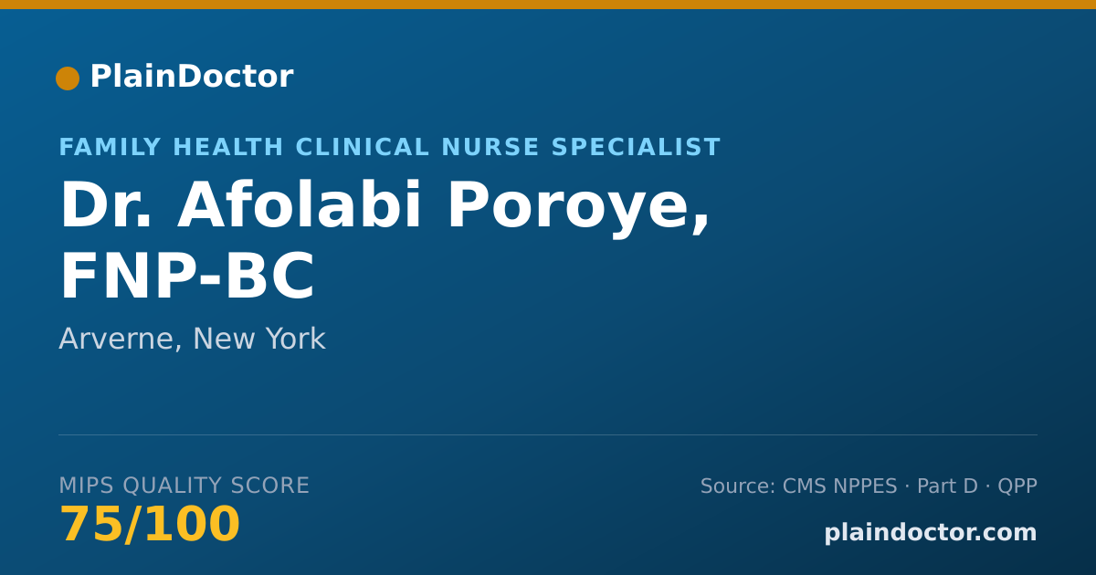 Shareable card for Afolabi Poroye, FNP-BC - Family Health Clinical Nurse Specialist, Arverne, NY