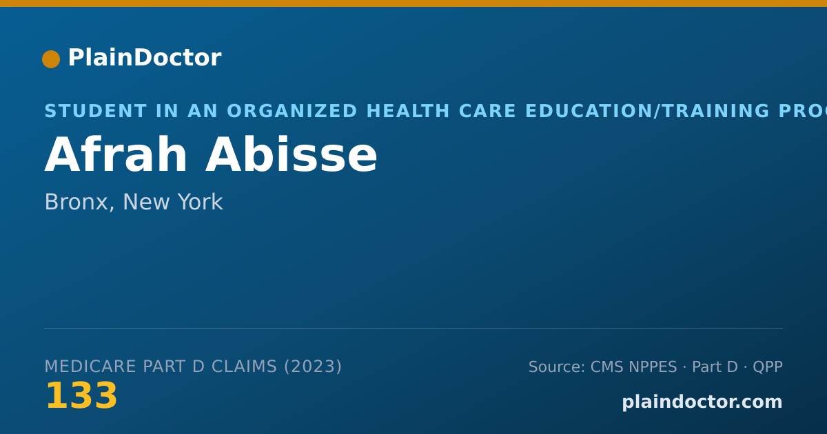 Shareable card for Afrah Abisse - Student in an Organized Health Care Education/Training Program, Bronx, NY