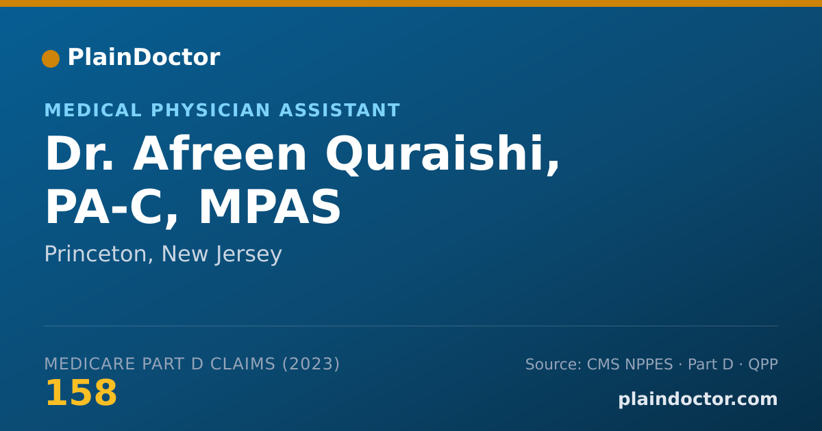 Shareable card for Afreen Quraishi, PA-C, MPAS - Medical Physician Assistant, Princeton, NJ