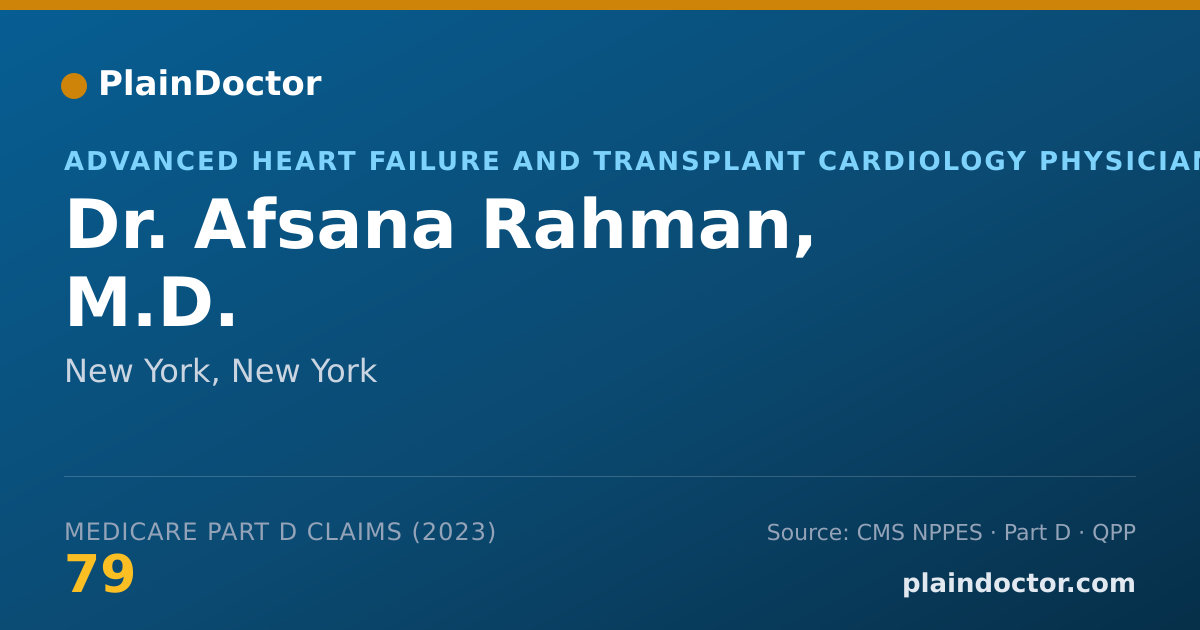 Shareable card for Afsana Rahman, M.D. - Advanced Heart Failure and Transplant Cardiology Physician, New York, NY