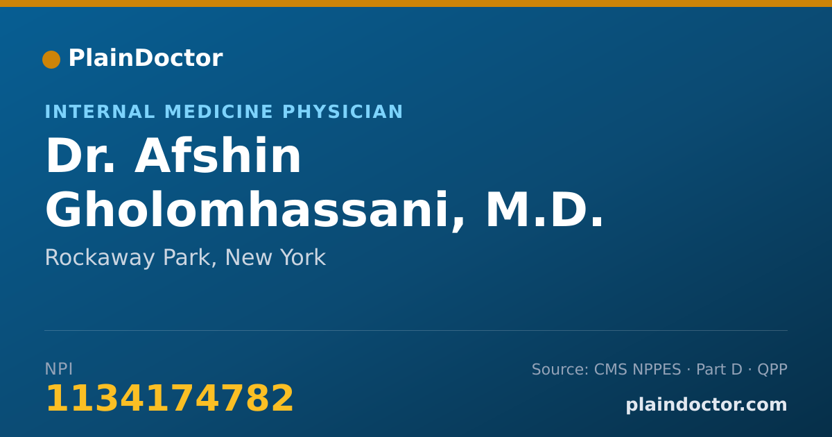 Shareable card for Afshin Gholomhassani, M.D. - Internal Medicine Physician, Rockaway Park, NY
