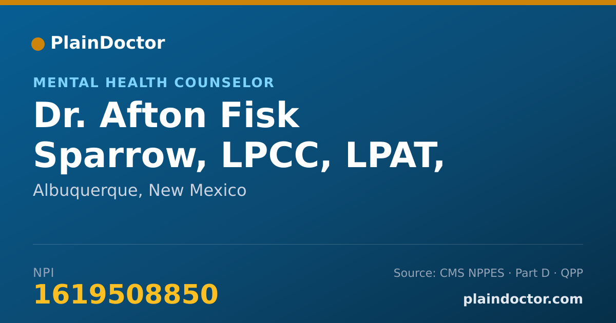 Shareable card for Afton Fisk Sparrow, LPCC, LPAT, ATR-BC - Mental Health Counselor, Albuquerque, NM
