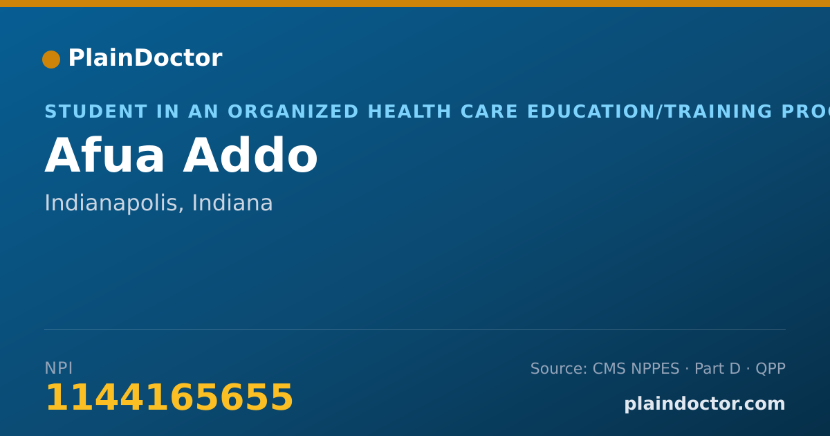 Shareable card for Afua Addo - Student in an Organized Health Care Education/Training Program, Indianapolis, IN