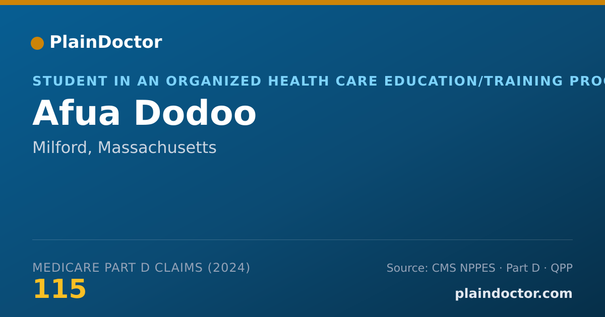 Shareable card for Afua Dodoo - Student in an Organized Health Care Education/Training Program, Milford, MA