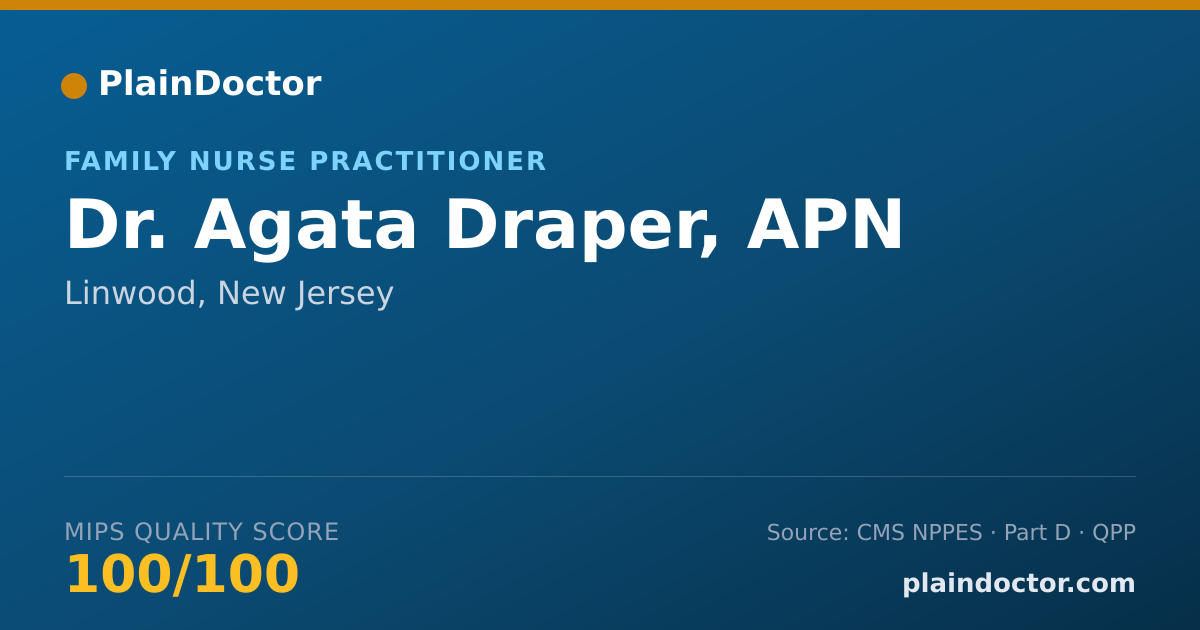 Shareable card for Agata Draper, APN - Family Nurse Practitioner, Linwood, NJ