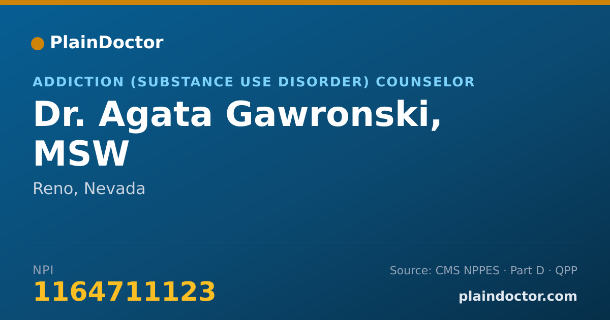 Shareable card for Agata Gawronski, MSW - Addiction (Substance Use Disorder) Counselor, Reno, NV